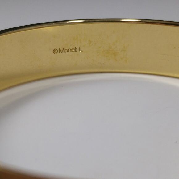 Vintage Monet Bangle Bracelet, Size L, Brushed Gold Plate, 1960s - Picture 3 of 10